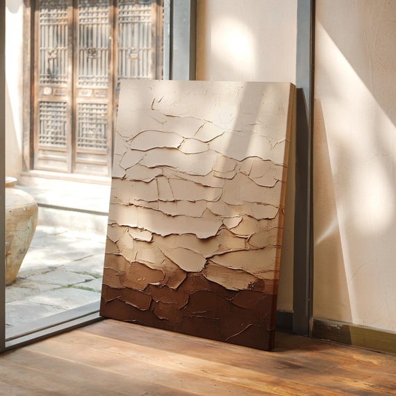 Neutral Textured Wall Art Print Earthy Beige And Brown Abstract Painting With Rich Layers For Modern Minimalist Home Dcor