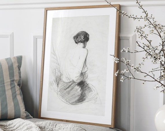 Vintage Abstract Sketch Art Antique Neutral Drawing Figure Sketch Line Drawing Print Wall Art A22