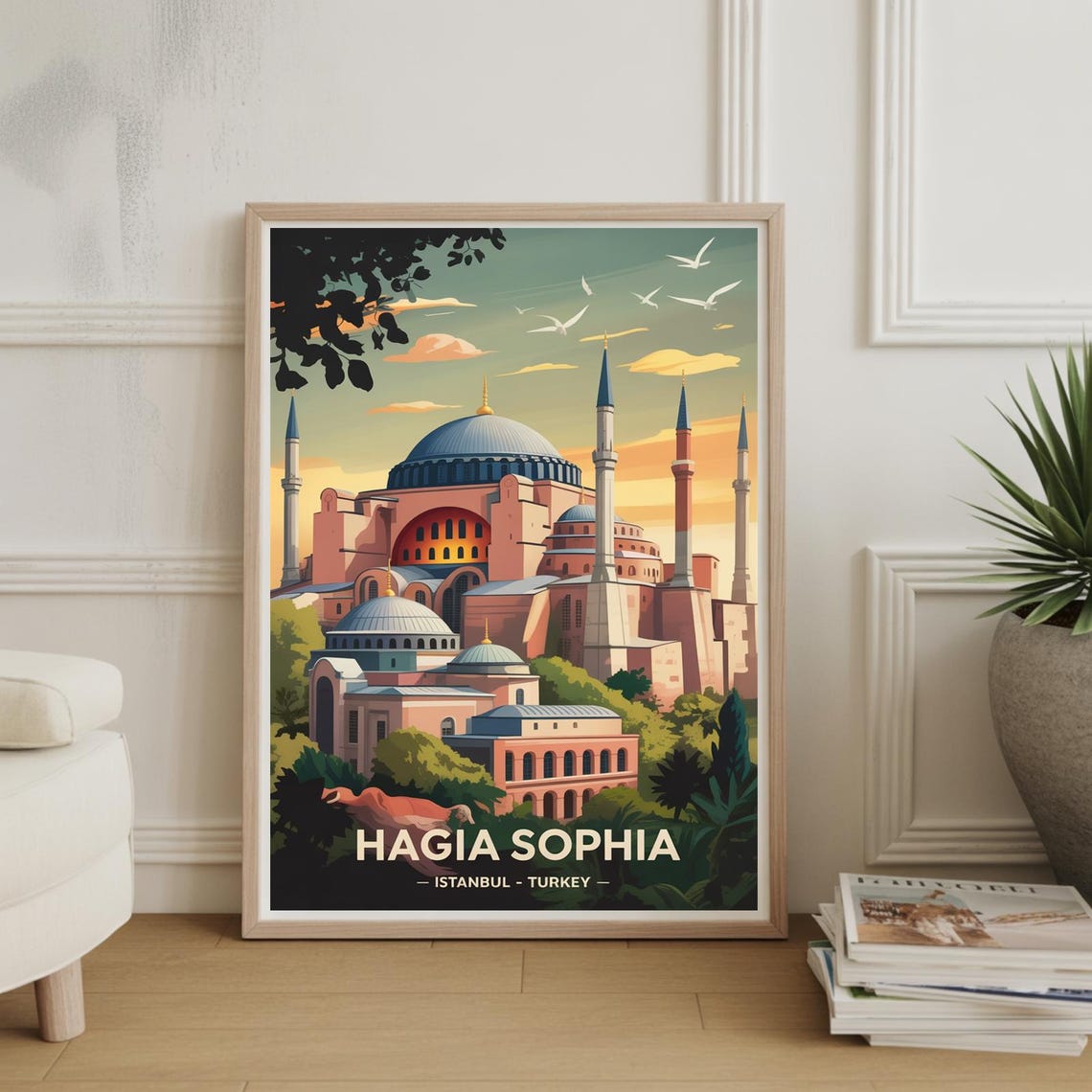 Hagia Sophia Istanbul Turkey Retro Travel Poster Iconic Mosque Art
