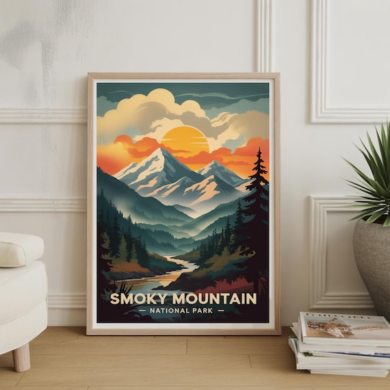 Smoky Mountain National Park Sunset Vintage Style Travel Poster