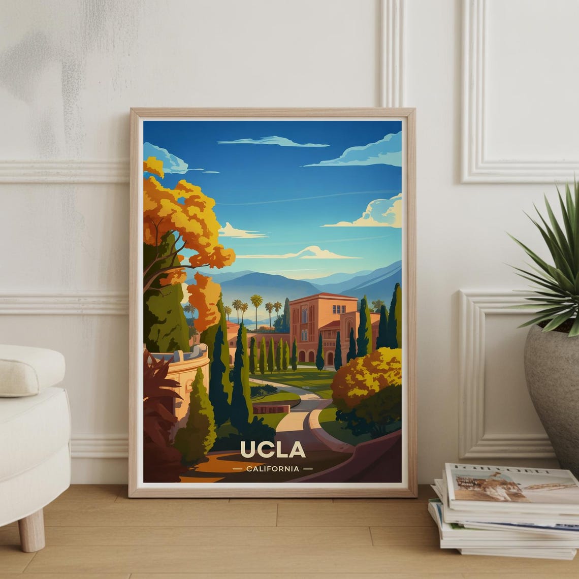 UCLA California Campus Mountain Views College Town Travel Poster