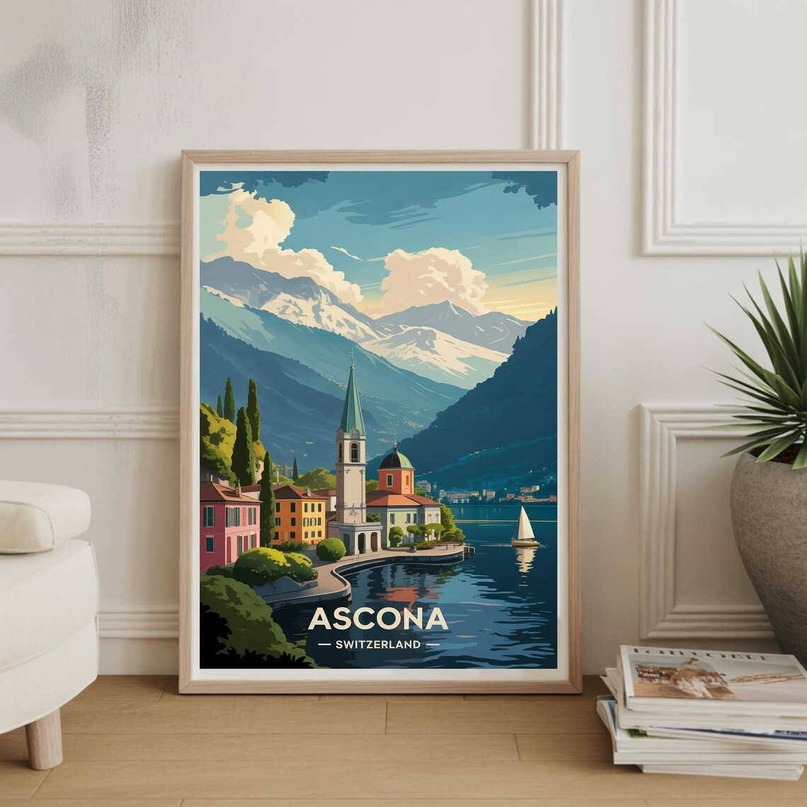 Ascona Switzerland Lake Town Church Mountain Lake Travel Poster