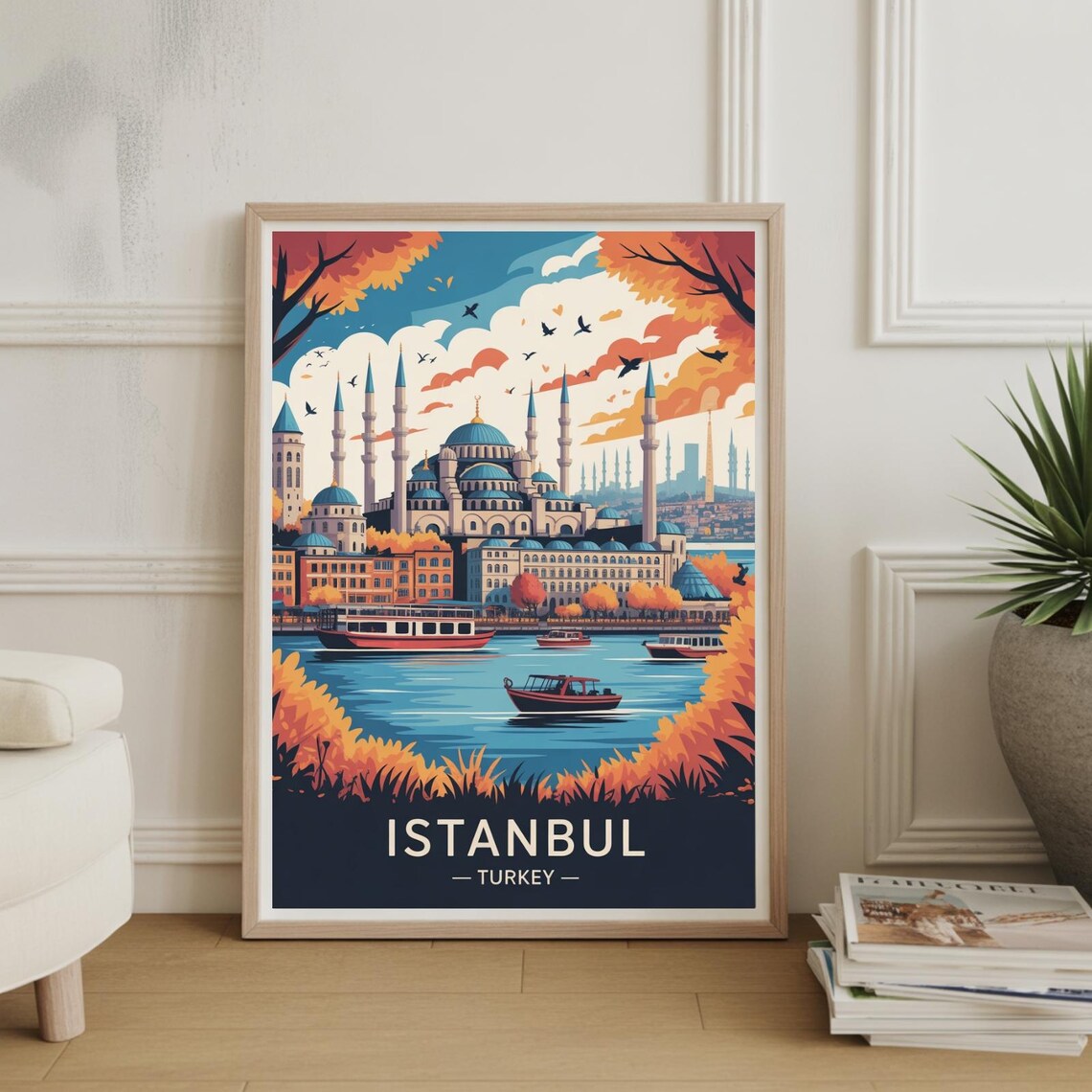 Istanbul Skyline Poster, Turkey Cityscape Art Print