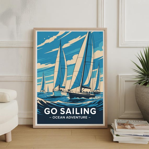 Vintage Sailing Travel Poster Retro Boating Wall Art Nautical Adventure Decor Ocean Theme Illustration Gift For Sailors