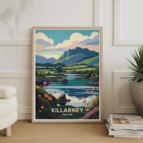 Killarney Ireland Lake And Mountain Vintage Travel Landscape Poster