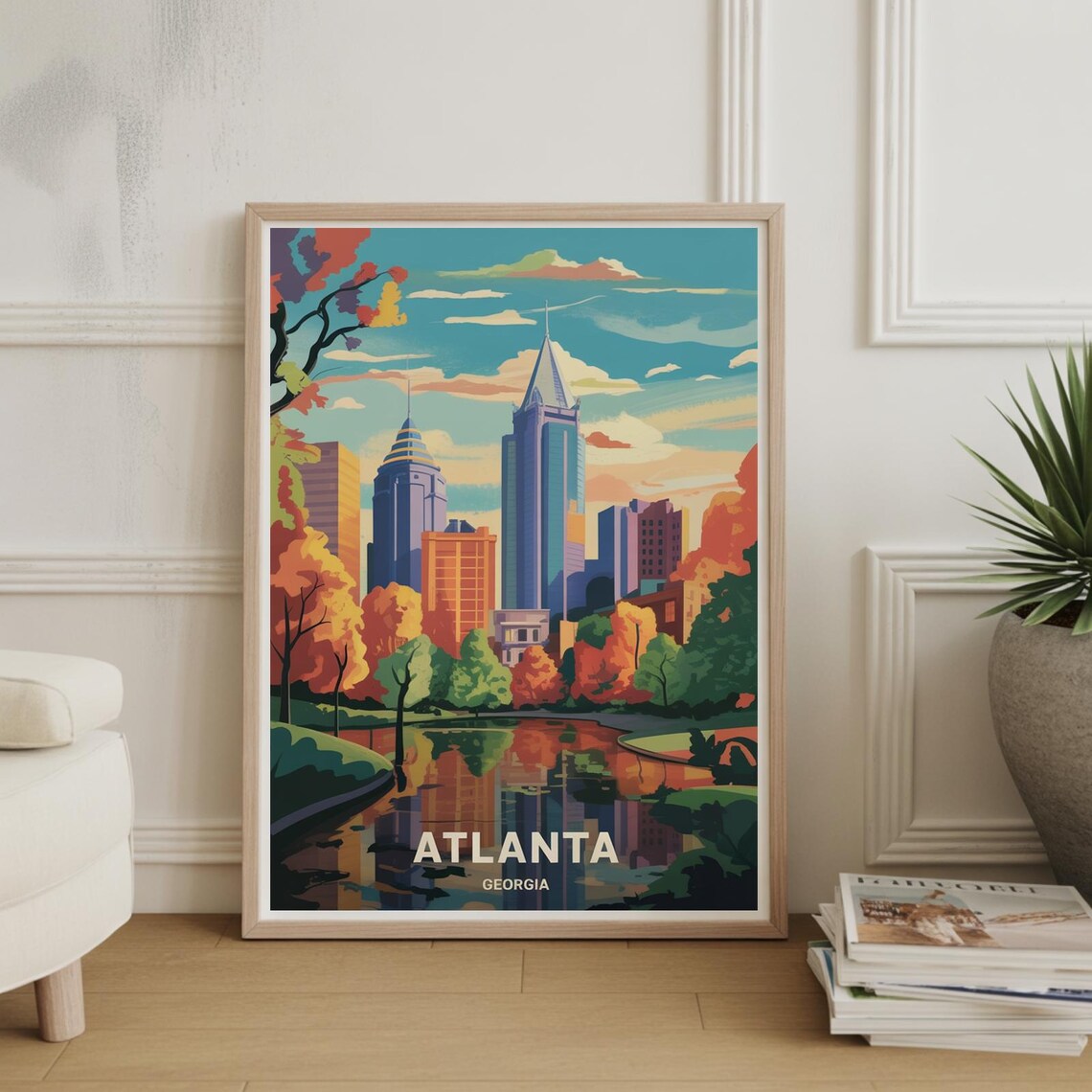 Atlanta Skyline Poster, Georgia Mid-Century Modern Decor