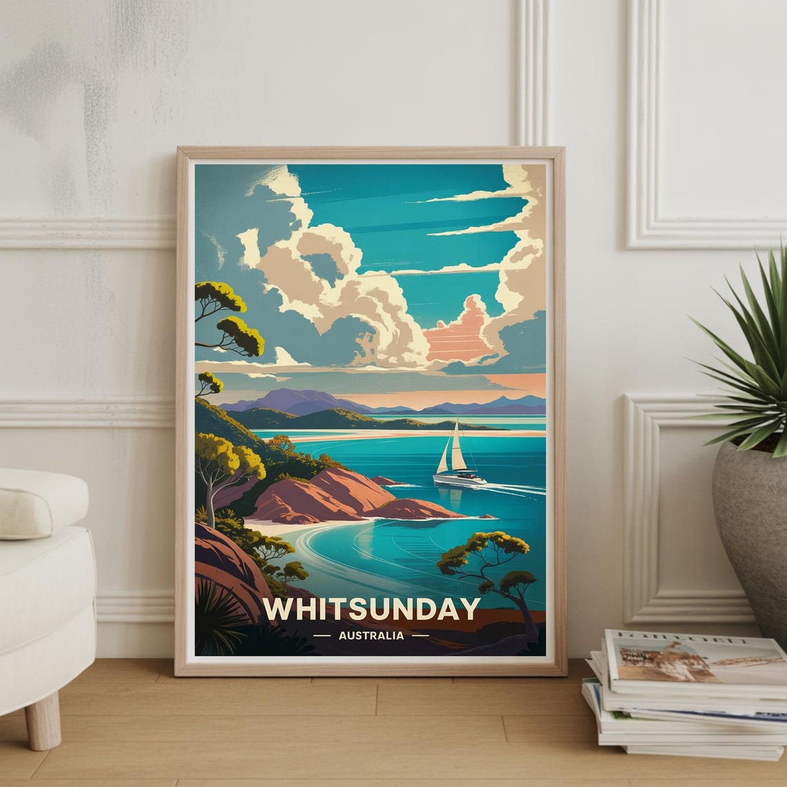 Whitsunday Australia Sailboat Coast Retro Travel Poster Wall Decor