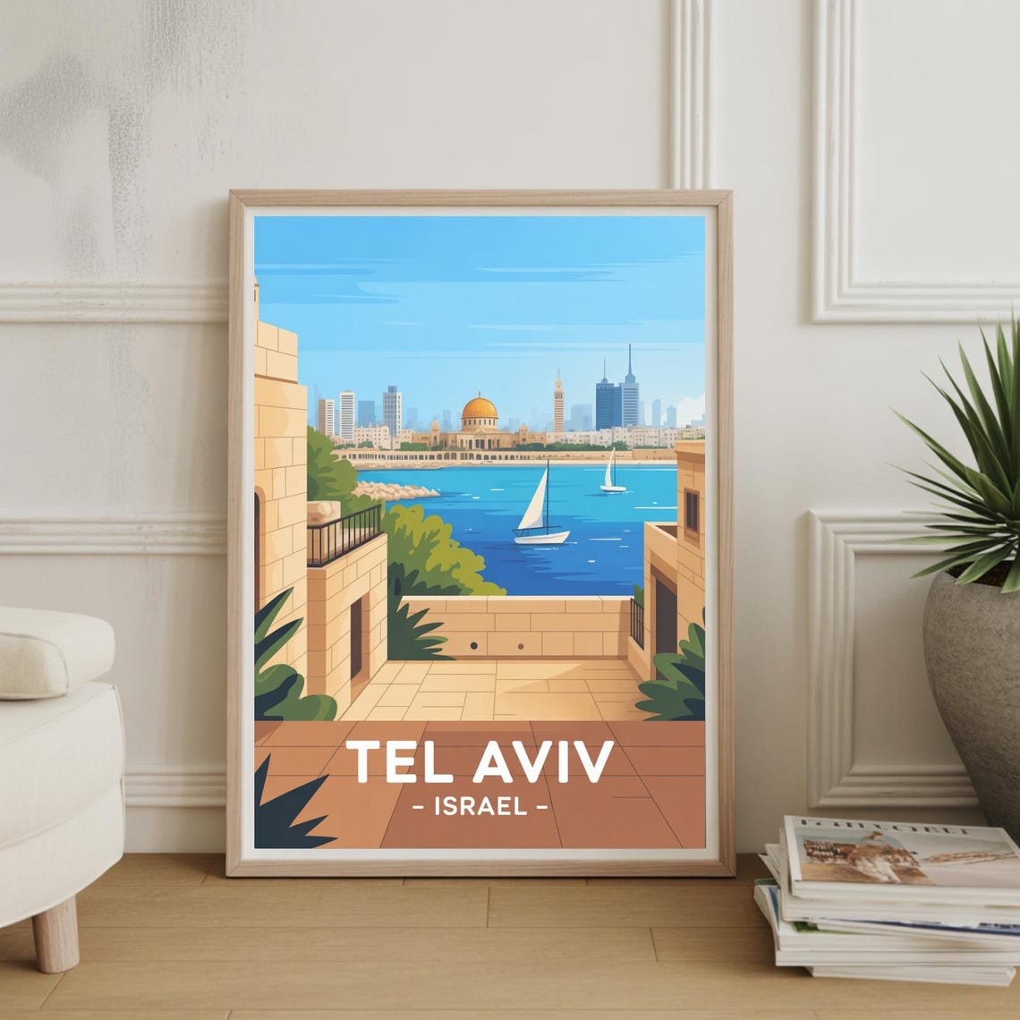 Tel Aviv Travel Poster Israel Cityscape Art Unique Wedding Gift Birthday Present Home Decor