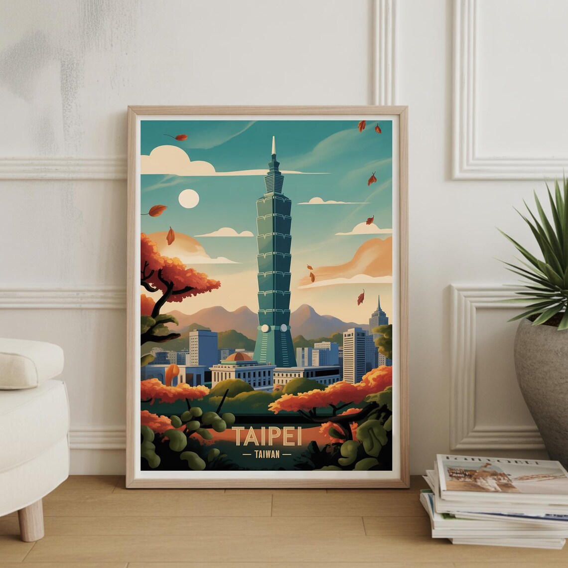 Taipei Taiwan Vintage Travel Poster Iconic Taipei 101 Tower Art