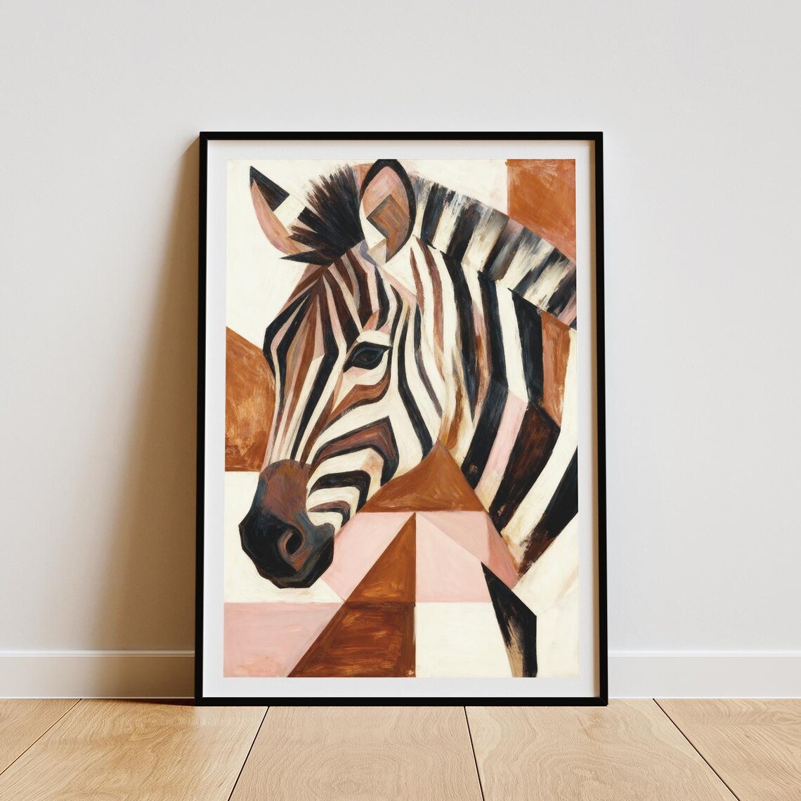 Cubist Zebra Portrait Geometric Warm Brown Abstract Animal Poster
