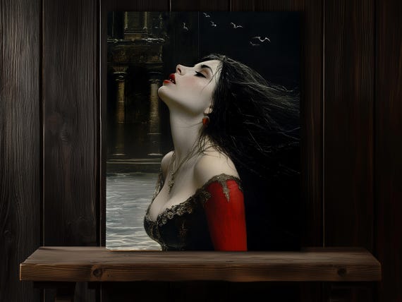 Gothic Vampire Woman Print On Canvas Dark Fantasy Aesthetics Painting Vintage Wall Art Whimsigoth Academia Home Decor
