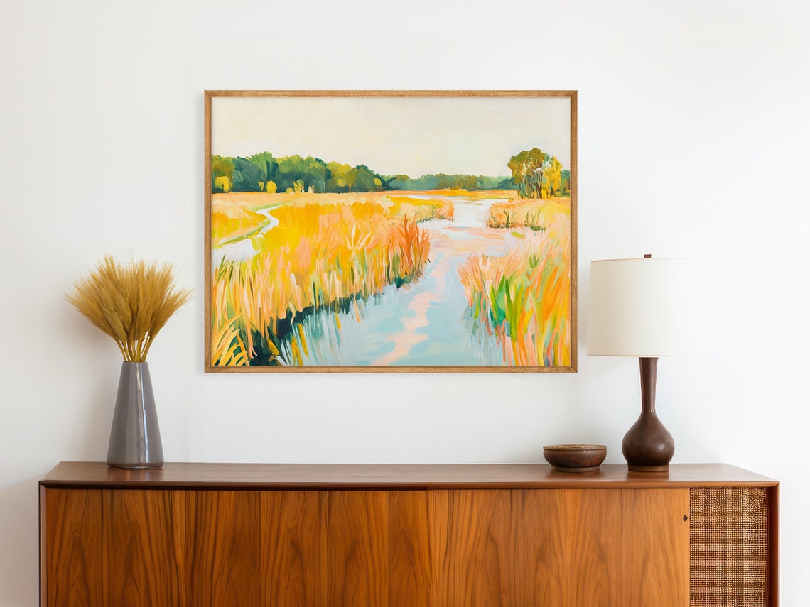 Golden Hour Marsh Landscape Golden Grasses Sunset Wetland Art Print - Image 4