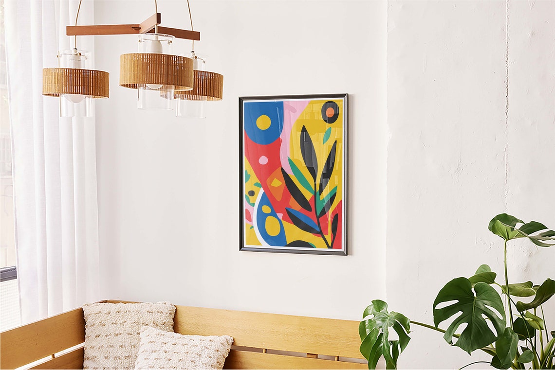 Colorful Abstract Botanical Blue Yellow Leaf Branch Modern Poster - Image 5
