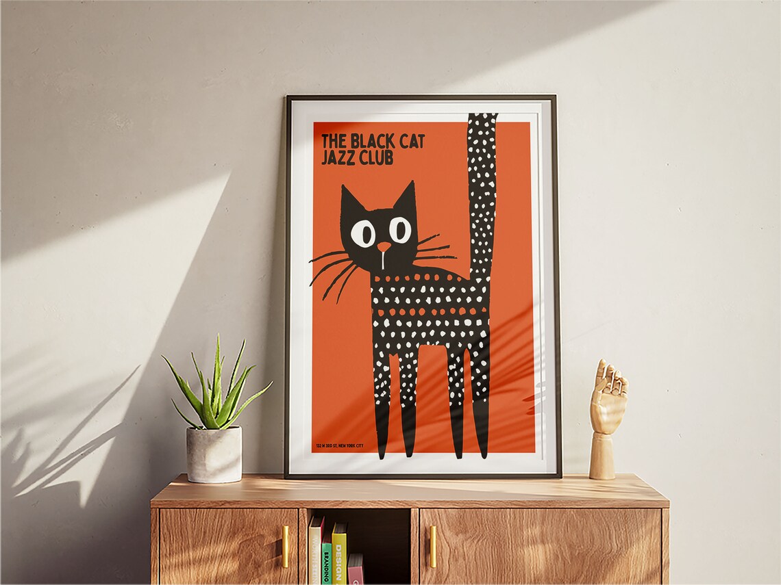 Retro Black Cat Jazz Club Poster, Mid-Century Decor - Image 3