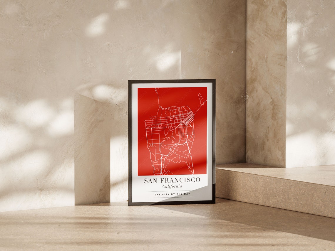 San Francisco California Red City Street Map Minimalist Art Poster - Image 4