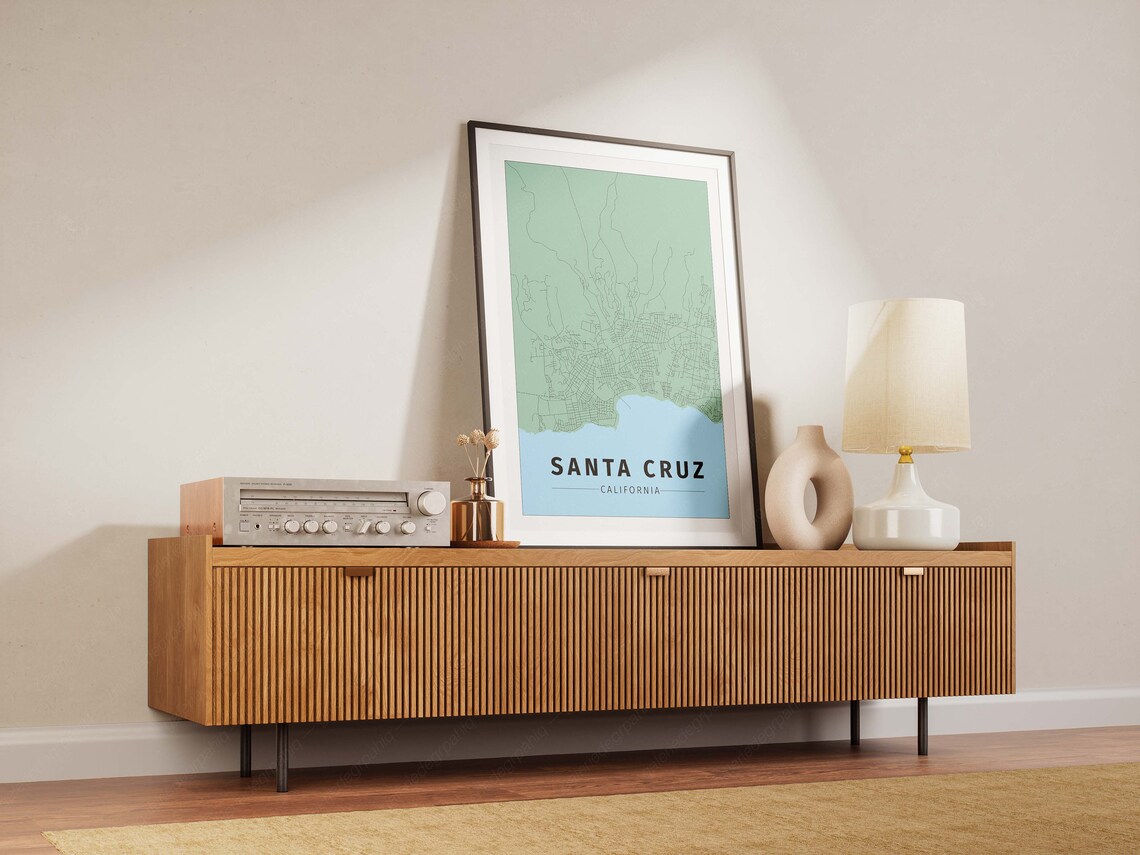 Santa Cruz California City Map Minimalist Green Blue Coast Poster - Image 2