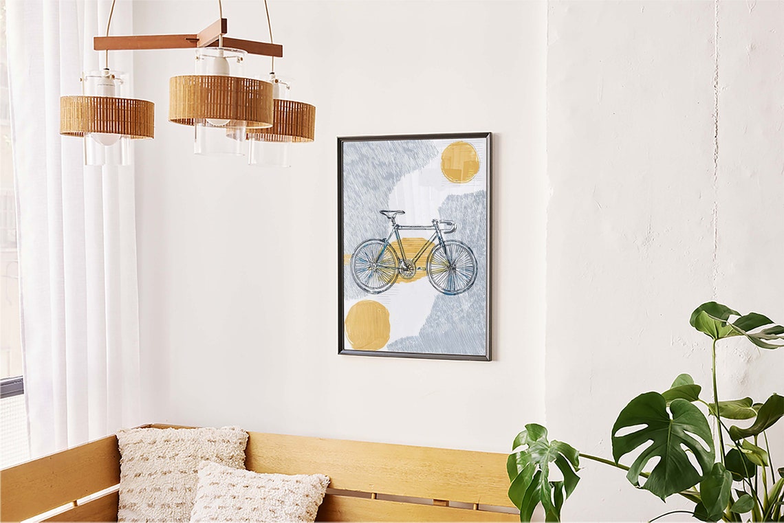 Vintage Bicycle Sketch Golden Sun Circles Minimalist Bike Art Poster - Image 5