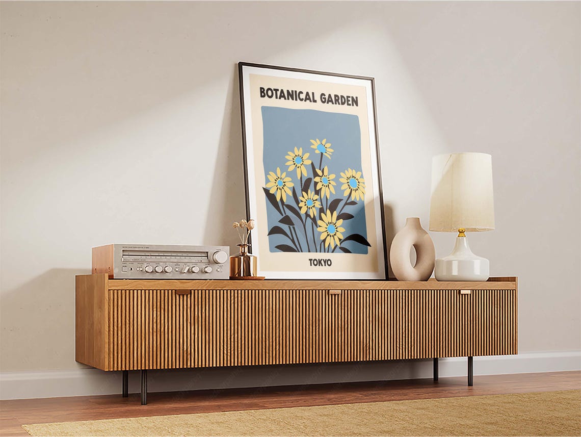 Tokyo Botanical Garden Yellow Daisy Flower Mid Century Modern Poster - Image 2