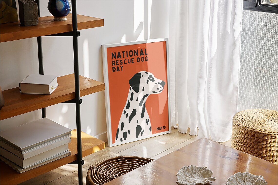 National Rescue Dog Day Dalmatian Orange Retro Dog Lover Art Print - Image 4