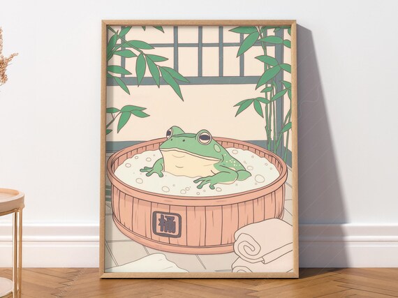 Japanese Frog in a Bathtub Minimalist Art Print