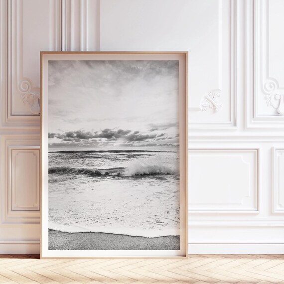 Beach Print Black And Whitesea Printwaves Printbeachy Wall Artmodern Minimalist Poster Artlarge Coastal
