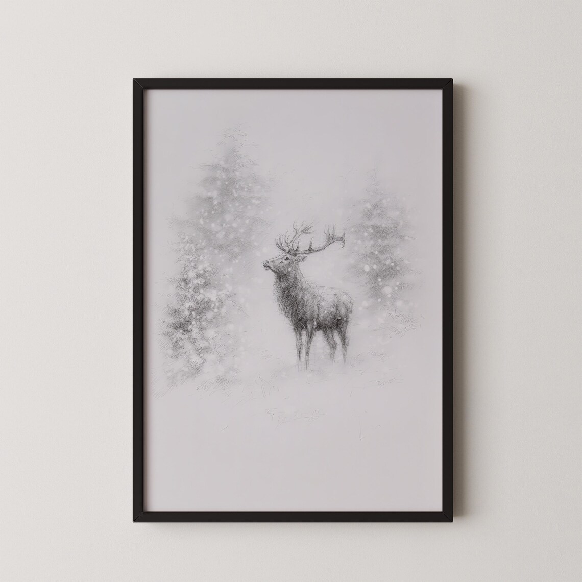 Winter Deer Art Print Majestic Stag Snowy Forest Wall Narnia Inspired Enchanting Wonderland Decor