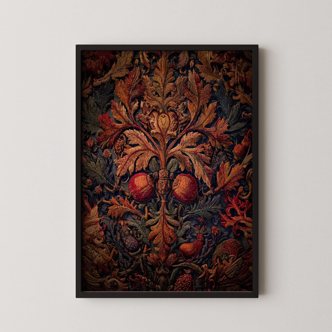 Dark Academia Botanical William Morris Style Autumn Tapestry Wall Art