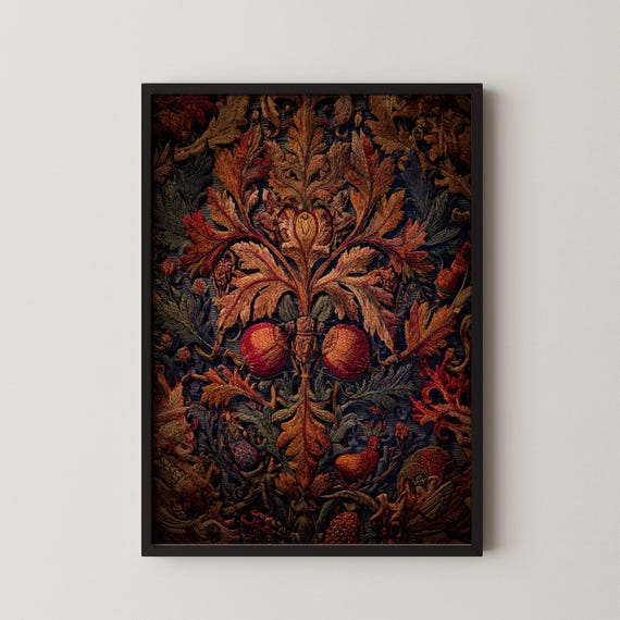 Dark Academia Botanical Tapestry Print Vintage Autumn Wall Art Maximalist William Morris Style Decor