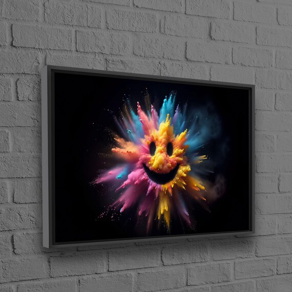 Smiley Face Color Powder Explosion Black Abstract Fun Poster
