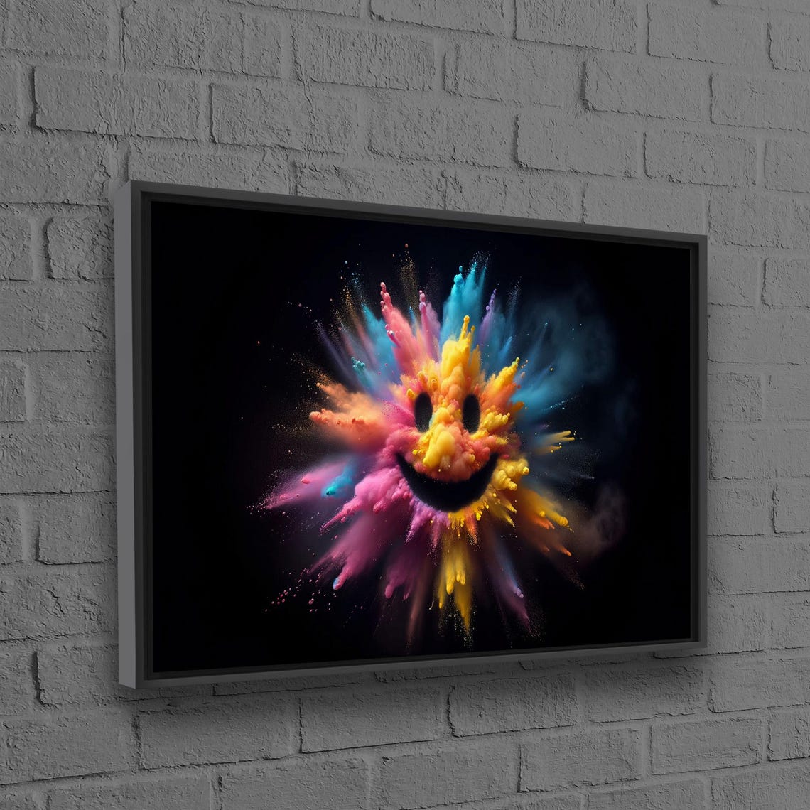 Smiley Face Color Powder Explosion Black Abstract Fun Poster