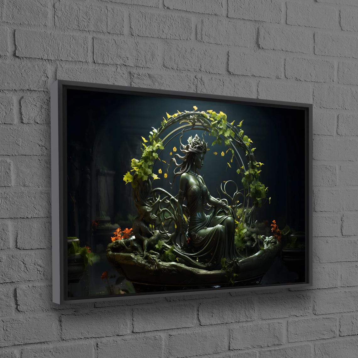 Dark Fantasy Goddess Sculpture Ivy Arch Gothic Digital Art Poster