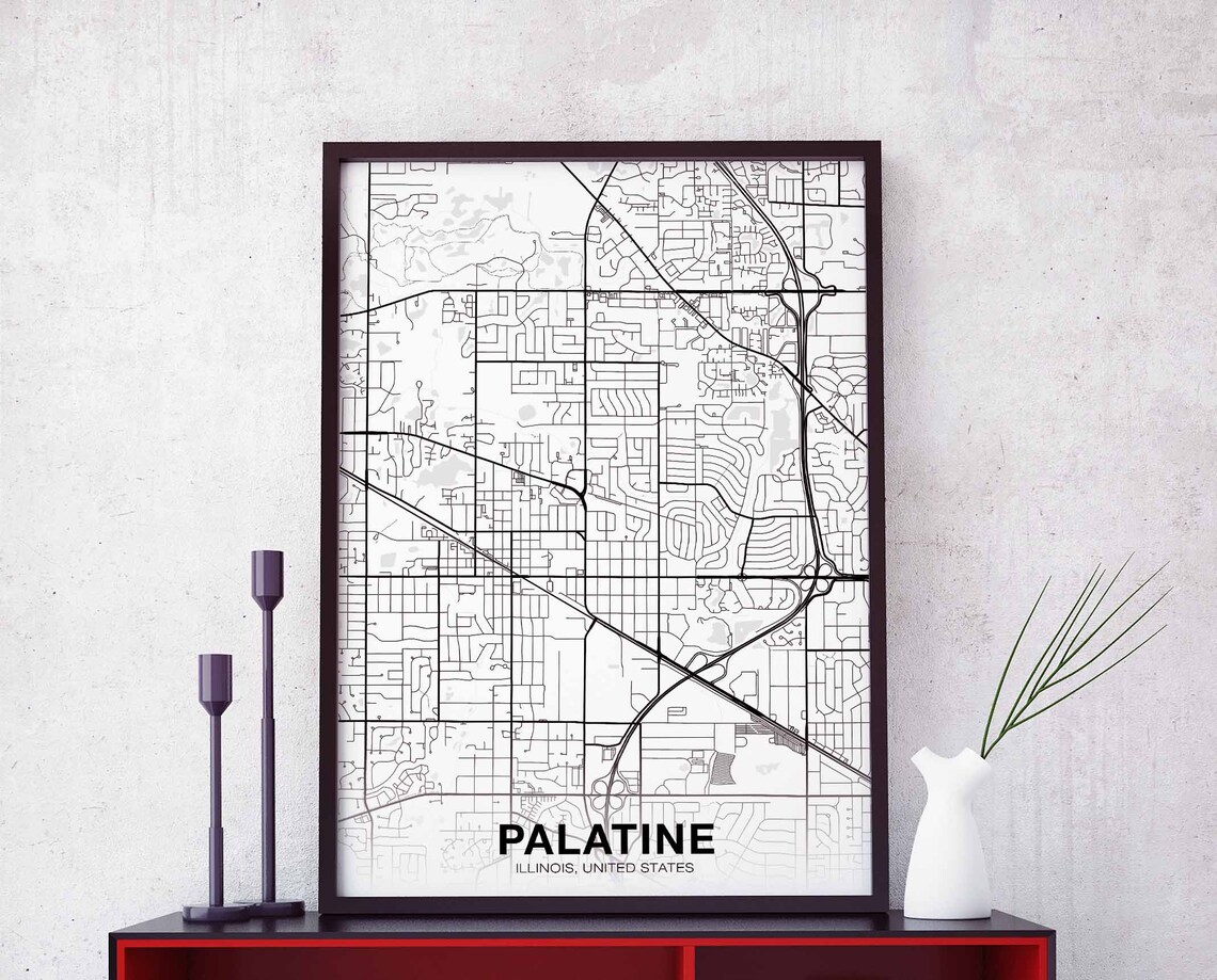Palatine Illinois IL US Map Poster, Modern Home Decor