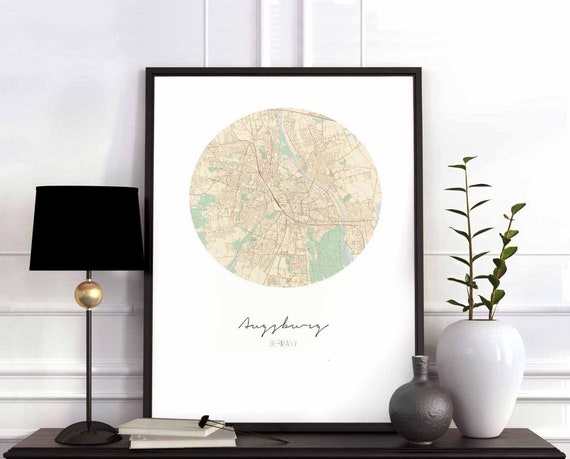 Augsburg Germany Map Poster Wall Decor Design Modern Minimal Nordic Travel Bedroom Home Art Vintage Retro Dorm Nursery Housewarming