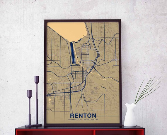 Renton Washington Wa Usa Map Poster Color Hometown City Print Modern Home Decor Office Decoration Wall Art Dorm Bedroom Gift