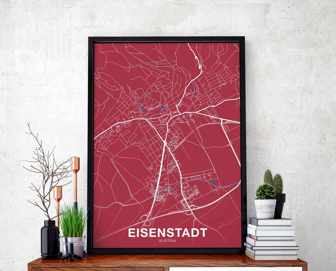 Eisenstadt Austria City Street Map Red Modern Minimalist Poster