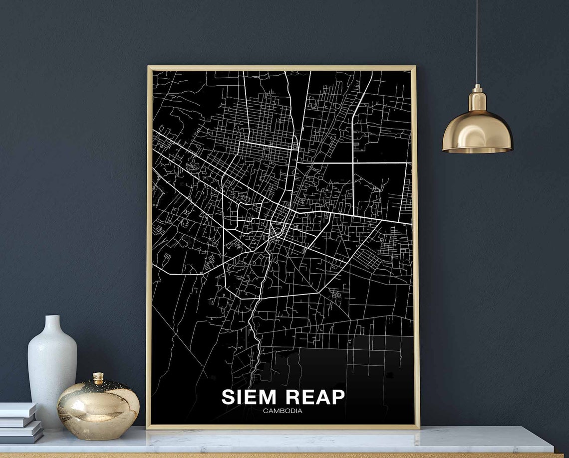 Siem Reap Cambodia Black White City Street Map Modern Poster
