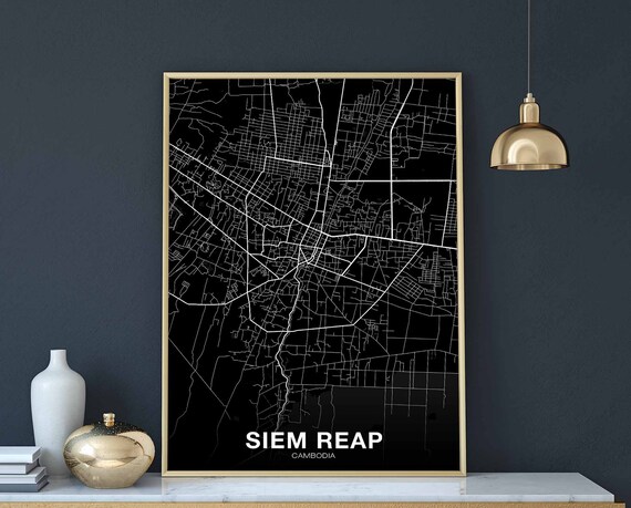 Siem Reap Cambodia Map Poster Black White Hometown City Print Modern Home Decor Office Decoration Wall Art Dorm Bedroom Gift