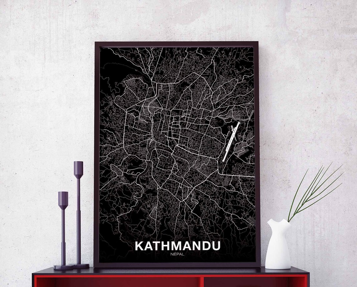 Kathmandu Nepal Black Minimalist City Street Map Poster Home Decor