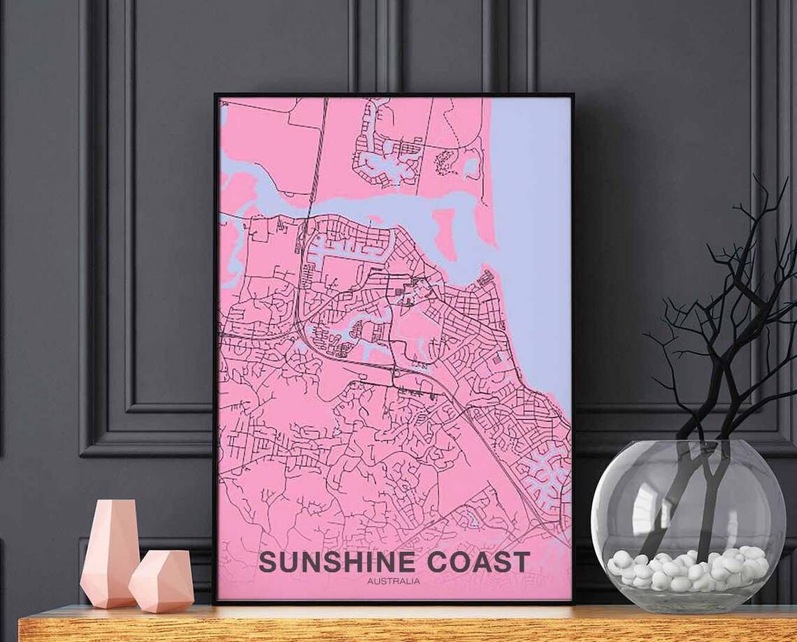 Sunshine Coast Australia Pink Street Map Color Modern City Poster