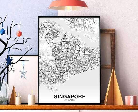 Singapore Map Poster Hometown City Print Modern Home Decor Office Decoration Wall Art Dorm Bedroom Gift