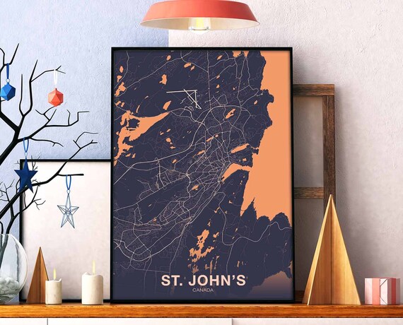 Stjohns Canada Map Poster Color Hometown City Print Modern Home Decor Office Decoration Wall Art Dorm Bedroom Gift