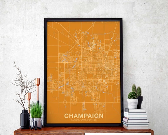 Champaign Illinois Il Usa Poster Color Hometown City Print Modern Home Decor Office Decoration Wall Art Dorm Bedroom Gift