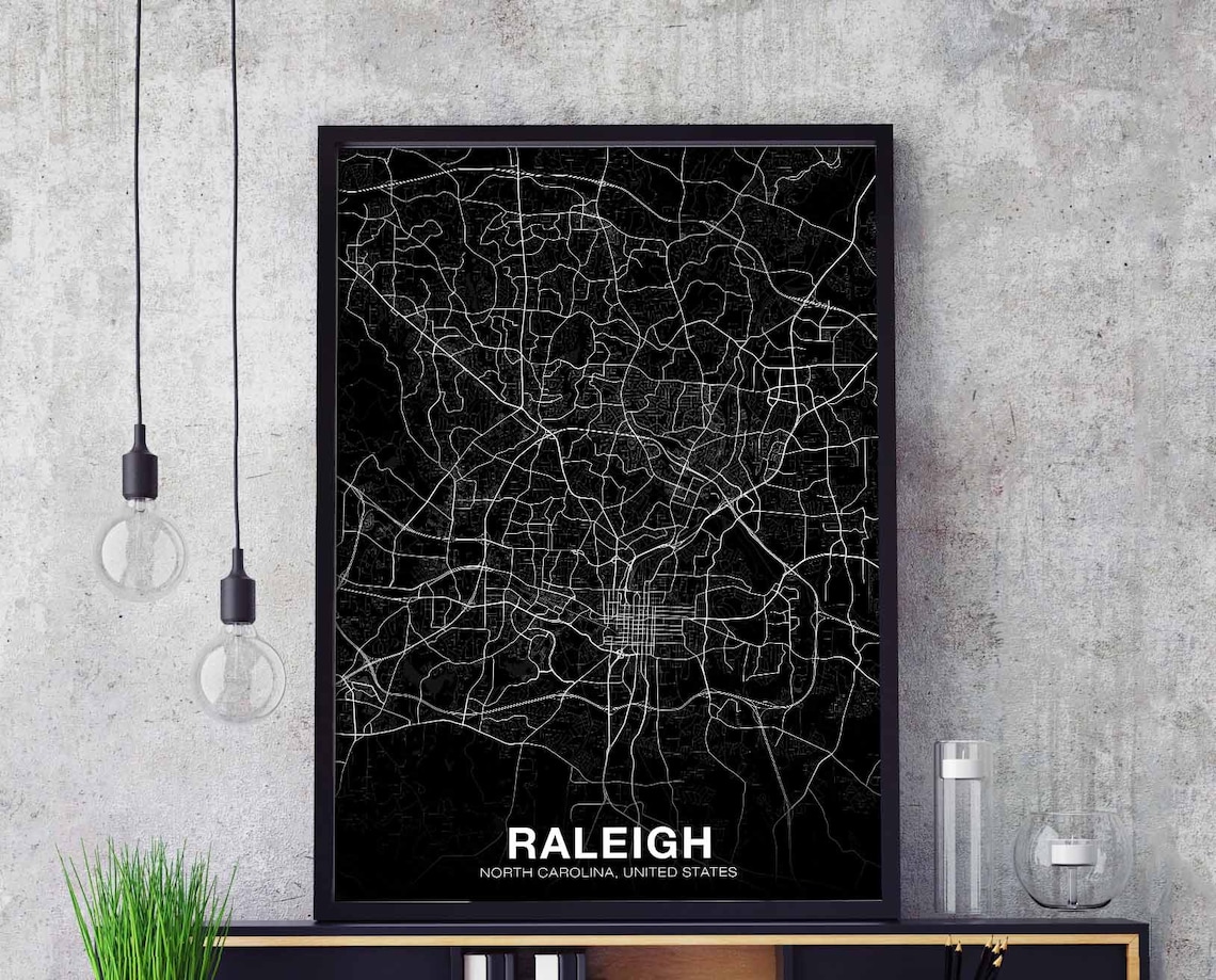 Raleigh North Carolina Map Poster, Modern Home Decor