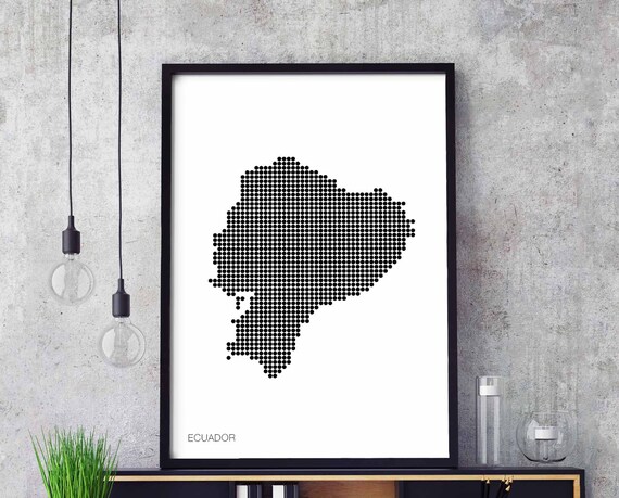 Ecuador Minimal Dots Retro Map Poster Black White Wall Decor Design Modern Swiss Scandinavian Nordic Housewarming Travel