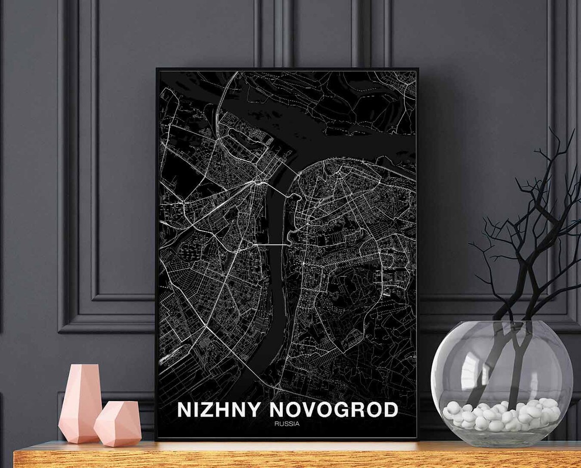 Nizhny Novgorod Russia Black and White Minimalist City Map Art Poster