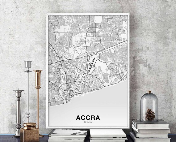 Accra Ghana Map Poster Black White Hometown City Print Modern Home Decor Office Decoration Wall Art Dorm Bedroom Gift