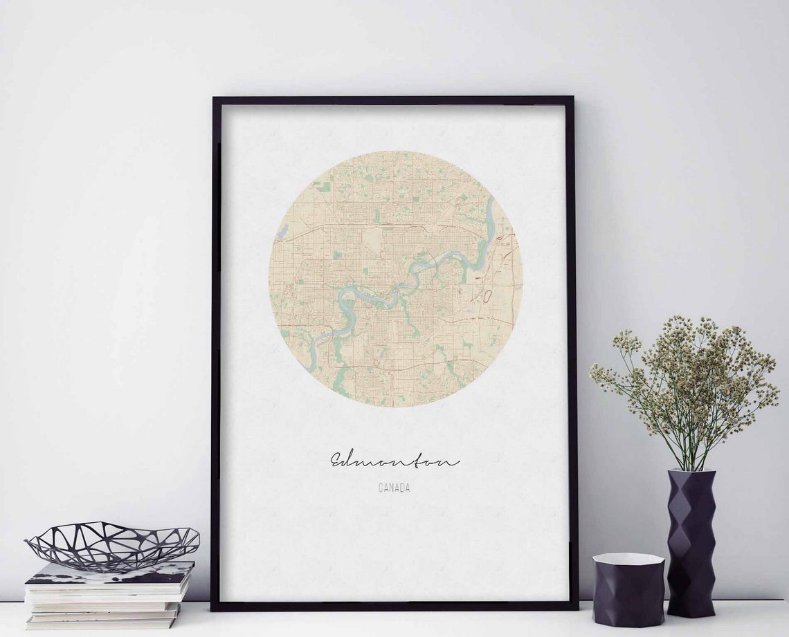 Edmonton Canada Circle Map Minimalist City Hometown Wall Art