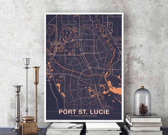 Port St Lucie Florida Fl Usa Poster Color Hometown City Print Modern Home Decor Office Decoration Wall Art Dorm Bedroom Gift
