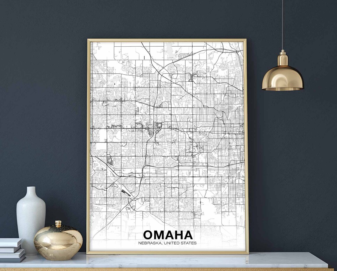 Omaha Nebraska USA Map Poster, Modern Home Decor