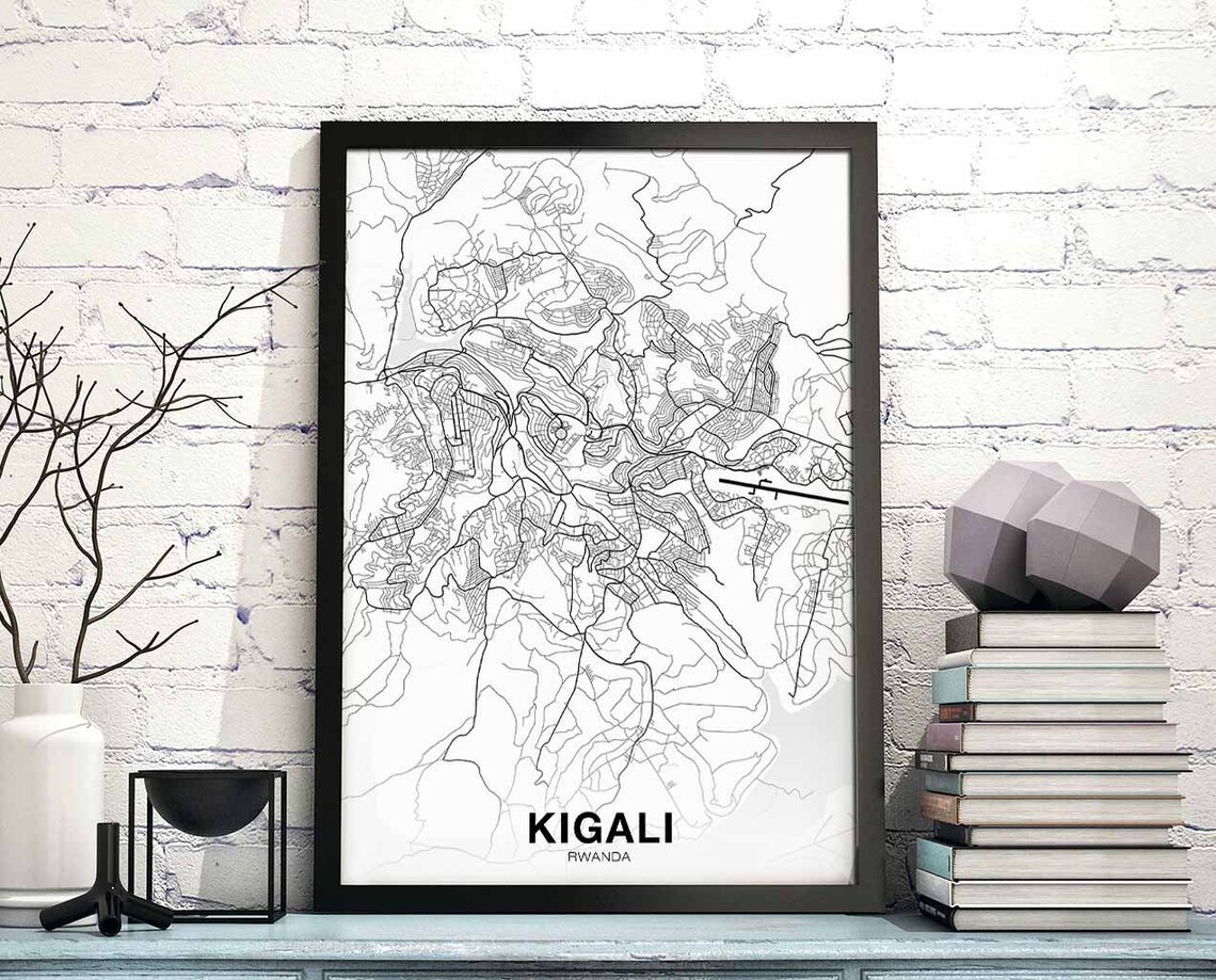 Kigali Rwanda Map Poster, Modern City Travel Print